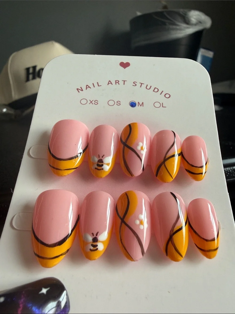 Pink & Mustard Bee Accent Press-On Nails